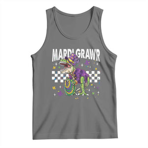 Funny Mardi Gras T-rex Dinosaur Tank Top Mardi Grawr Beads Carnival Party TS11 Black Heather Print Your Wear