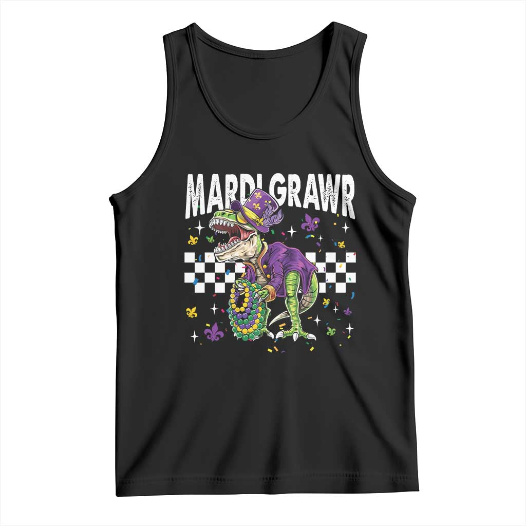 Funny Mardi Gras T-rex Dinosaur Tank Top Mardi Grawr Beads Carnival Party TS11 Black Print Your Wear