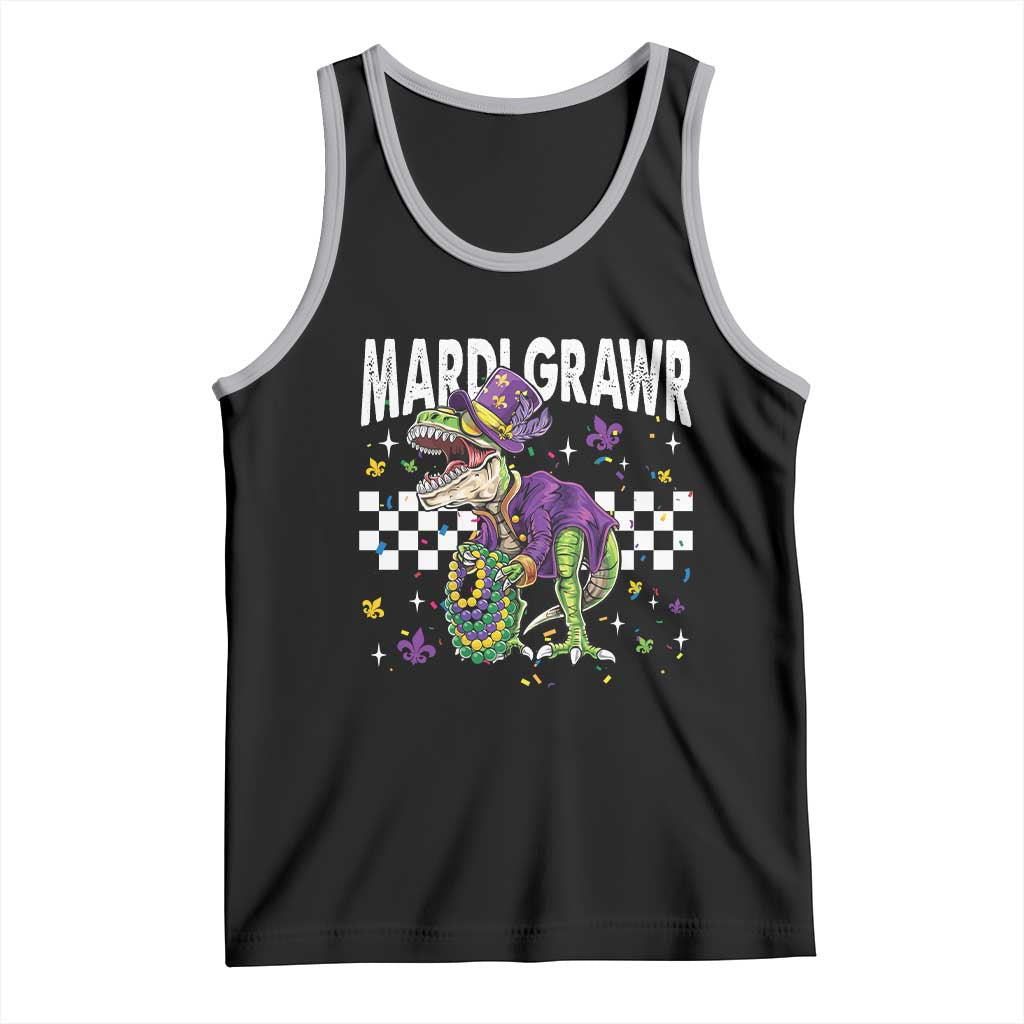 Funny Mardi Gras T-rex Dinosaur Tank Top Mardi Grawr Beads Carnival Party TS11 Black Athletic Heather Print Your Wear