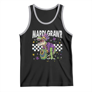 Funny Mardi Gras T-rex Dinosaur Tank Top Mardi Grawr Beads Carnival Party TS11 Black Athletic Heather Print Your Wear