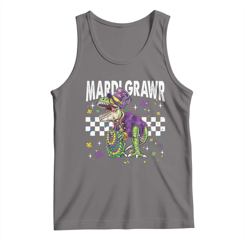 Funny Mardi Gras T-rex Dinosaur Tank Top Mardi Grawr Beads Carnival Party TS11 Deep Heather Print Your Wear