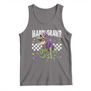 Funny Mardi Gras T-rex Dinosaur Tank Top Mardi Grawr Beads Carnival Party TS11 Deep Heather Print Your Wear