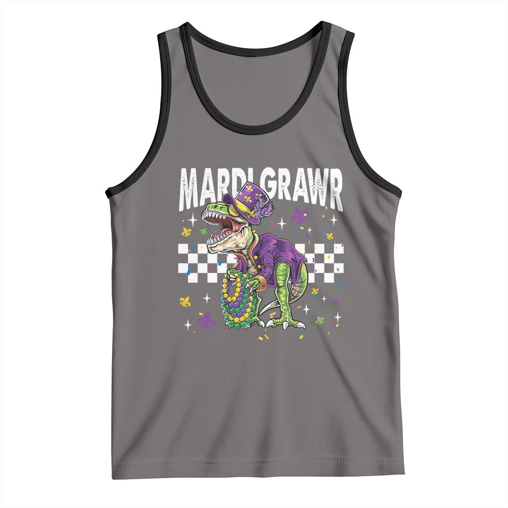 Funny Mardi Gras T-rex Dinosaur Tank Top Mardi Grawr Beads Carnival Party TS11 Deep Heather Black Print Your Wear