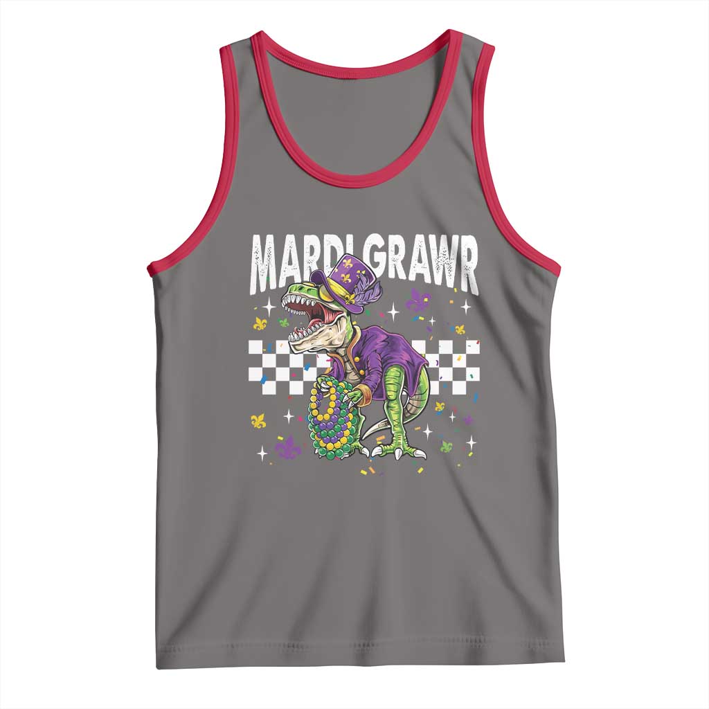 Funny Mardi Gras T-rex Dinosaur Tank Top Mardi Grawr Beads Carnival Party TS11 Deep Heather Red Print Your Wear