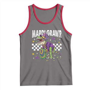 Funny Mardi Gras T-rex Dinosaur Tank Top Mardi Grawr Beads Carnival Party TS11 Deep Heather Red Print Your Wear