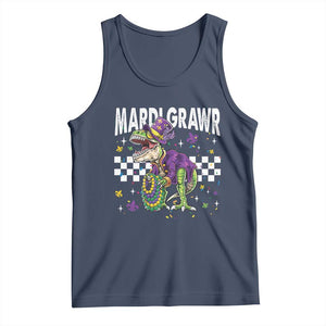Funny Mardi Gras T-rex Dinosaur Tank Top Mardi Grawr Beads Carnival Party TS11 Navy Print Your Wear