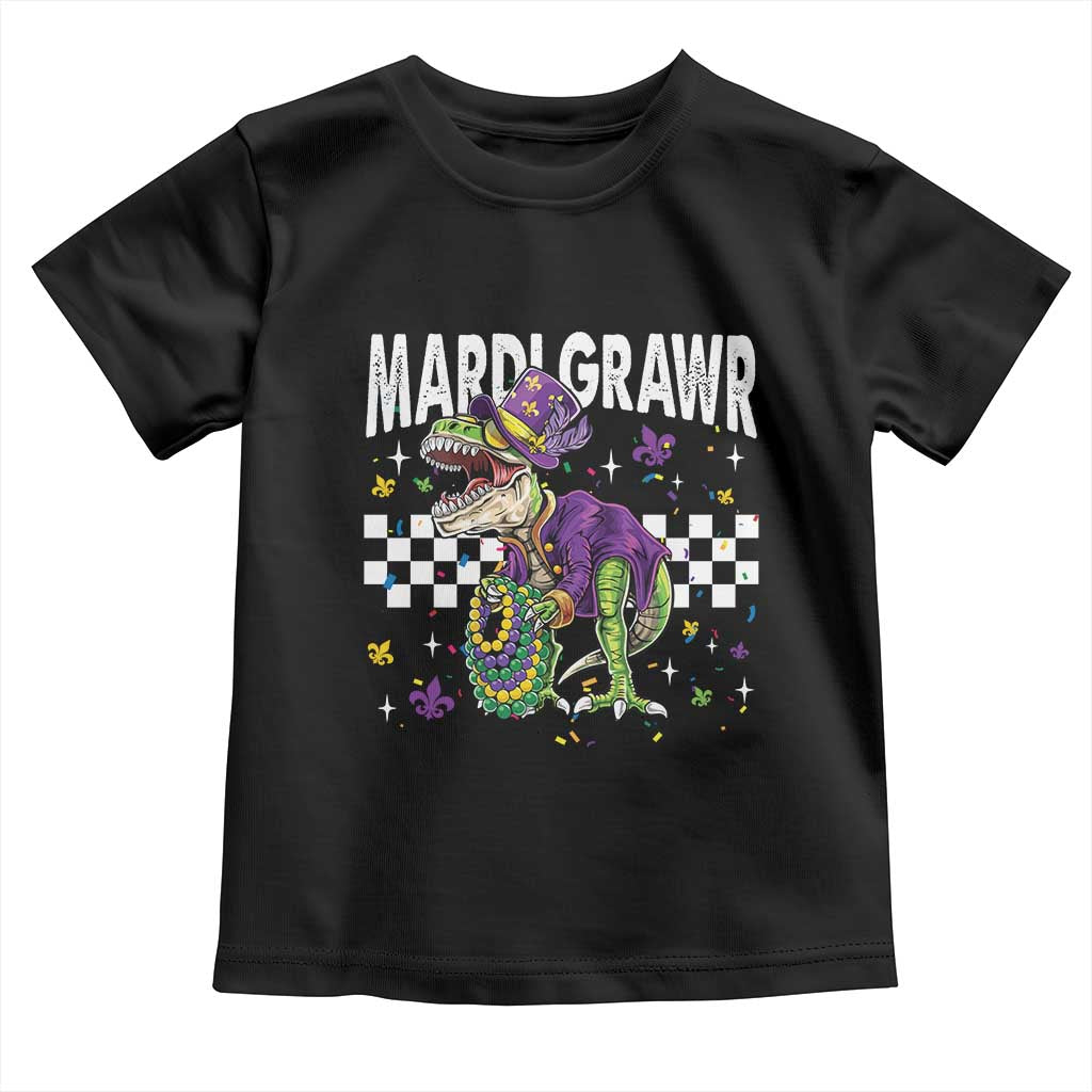 Funny Mardi Gras T-rex Dinosaur Toddler T Shirt Mardi Grawr Beads Carnival Party TS11 Black Print Your Wear