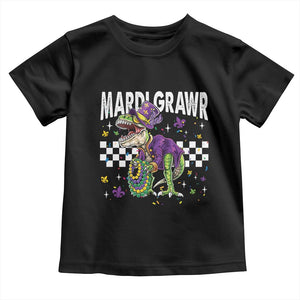 Funny Mardi Gras T-rex Dinosaur Toddler T Shirt Mardi Grawr Beads Carnival Party TS11 Black Print Your Wear