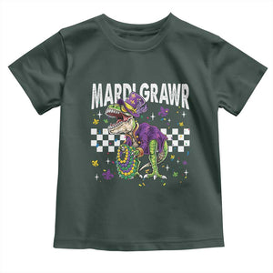Funny Mardi Gras T-rex Dinosaur Toddler T Shirt Mardi Grawr Beads Carnival Party TS11 Dark Forest Green Print Your Wear