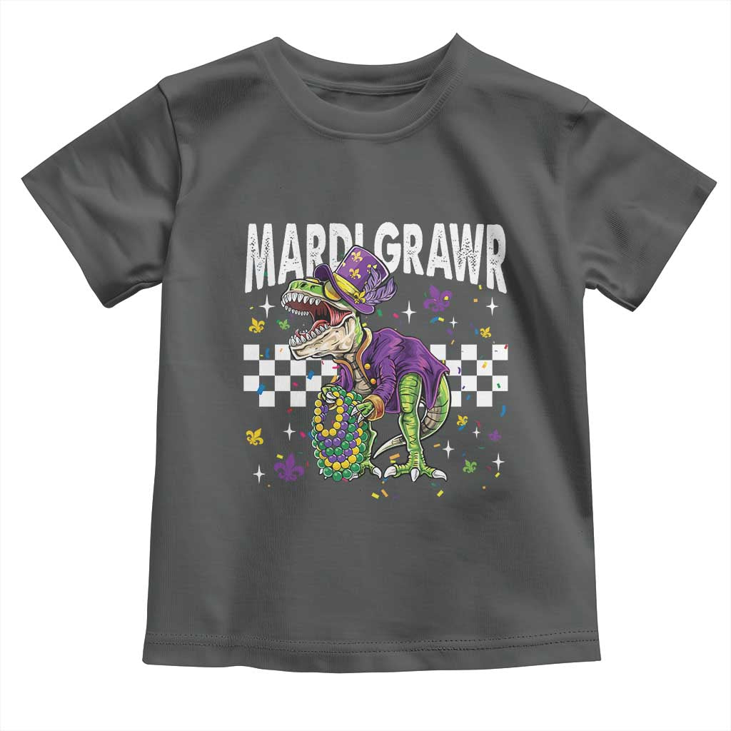 Funny Mardi Gras T-rex Dinosaur Toddler T Shirt Mardi Grawr Beads Carnival Party TS11 Dark Heather Print Your Wear