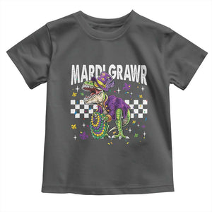 Funny Mardi Gras T-rex Dinosaur Toddler T Shirt Mardi Grawr Beads Carnival Party TS11 Dark Heather Print Your Wear