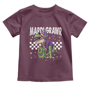 Funny Mardi Gras T-rex Dinosaur Toddler T Shirt Mardi Grawr Beads Carnival Party TS11 Maroon Print Your Wear