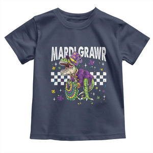 Funny Mardi Gras T-rex Dinosaur Toddler T Shirt Mardi Grawr Beads Carnival Party TS11 Navy Print Your Wear