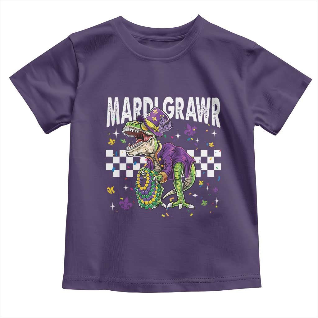 Funny Mardi Gras T-rex Dinosaur Toddler T Shirt Mardi Grawr Beads Carnival Party TS11 Purple Print Your Wear
