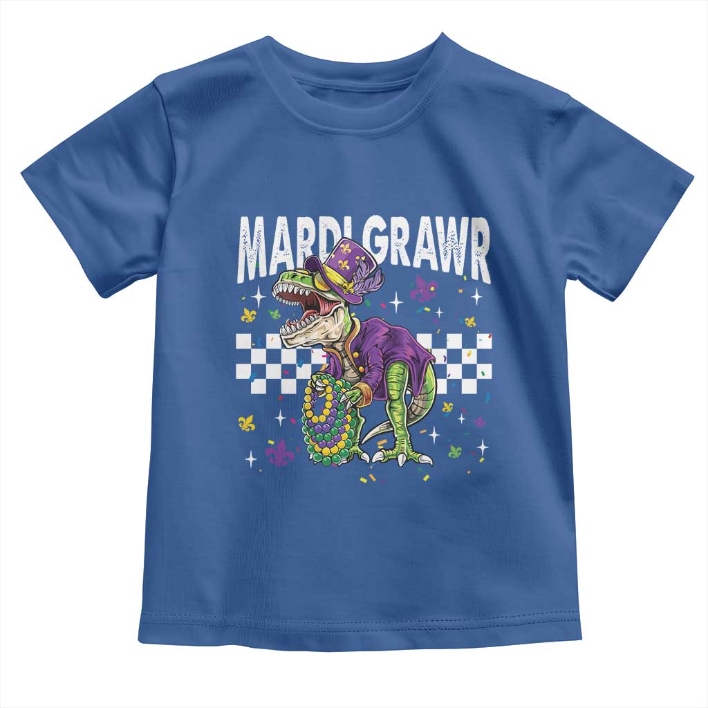 Funny Mardi Gras T-rex Dinosaur Toddler T Shirt Mardi Grawr Beads Carnival Party TS11 Royal Blue Print Your Wear