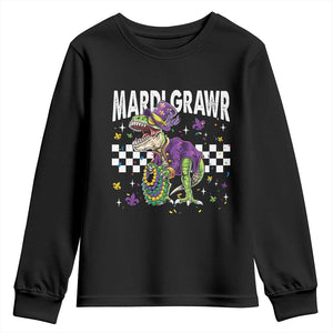 Funny Mardi Gras T-rex Dinosaur Youth Sweatshirt Mardi Grawr Beads Carnival Party TS11 Black Print Your Wear
