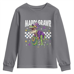 Funny Mardi Gras T-rex Dinosaur Youth Sweatshirt Mardi Grawr Beads Carnival Party TS11 Charcoal Print Your Wear