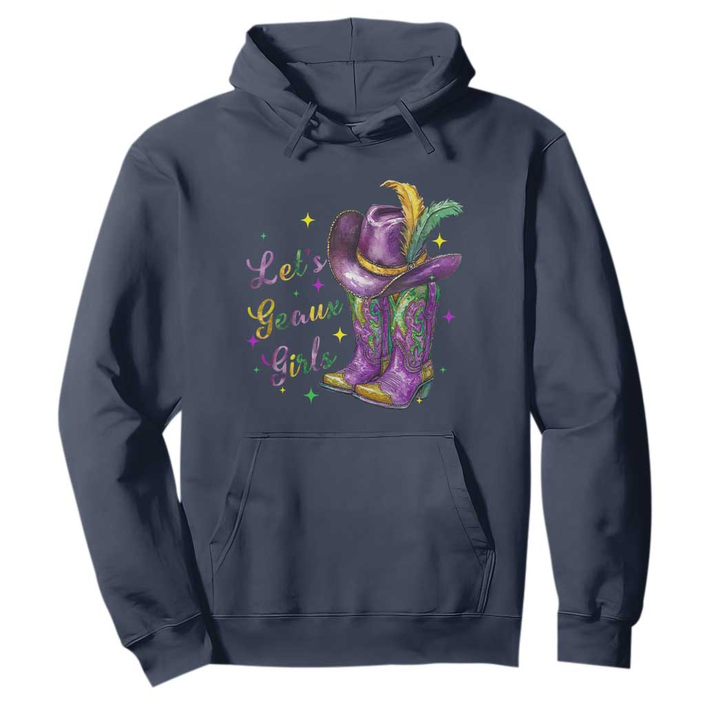 Funny Mardi Gras Cowgirl Hoodie Let's Geaux Girls Western Cowgirl Boots Carnival TS11 Navy Print Your Wear