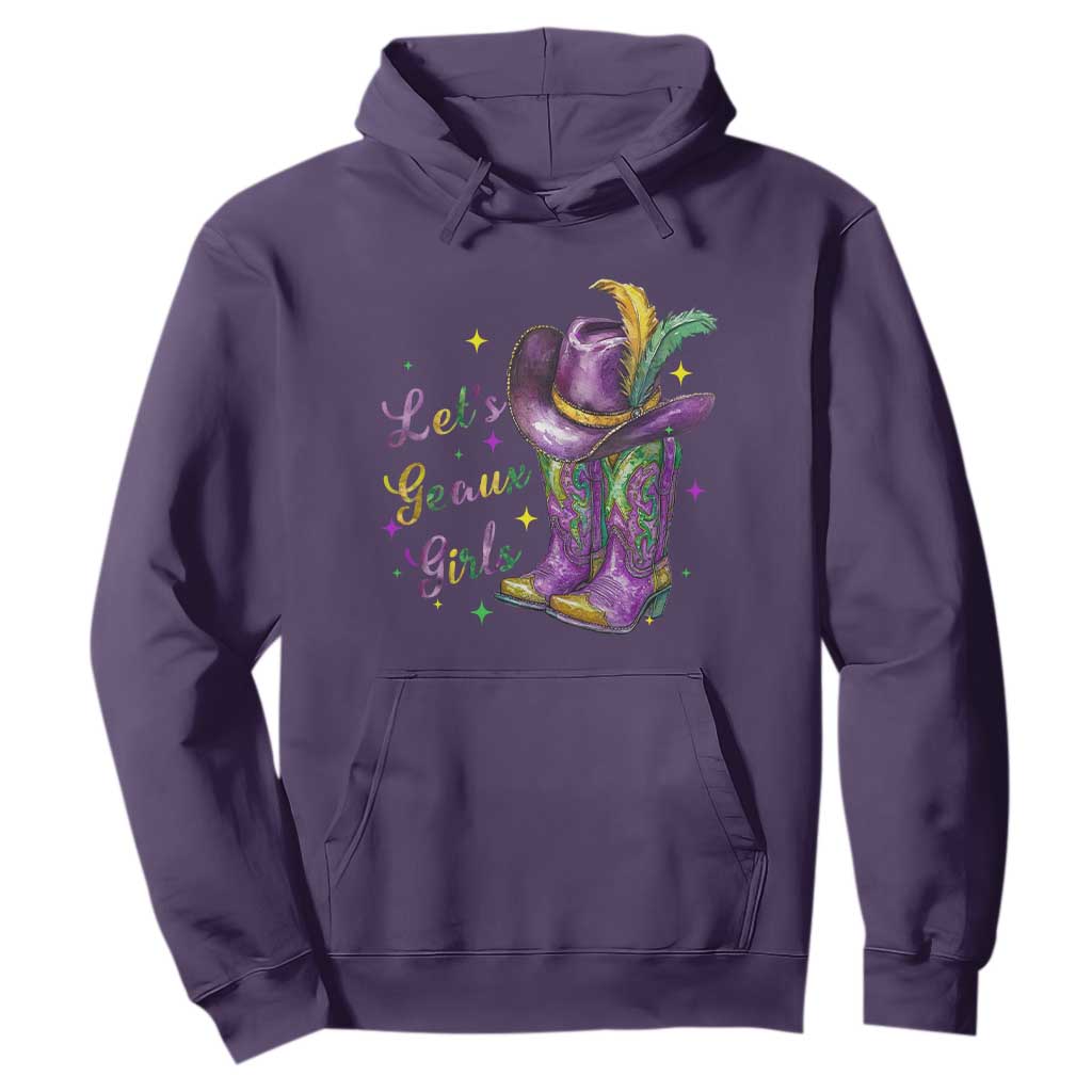 Funny Mardi Gras Cowgirl Hoodie Let's Geaux Girls Western Cowgirl Boots Carnival TS11 Purple Print Your Wear