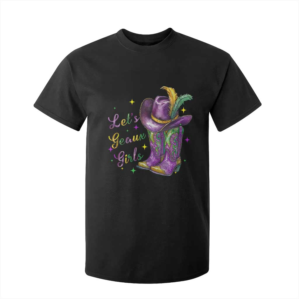 Funny Mardi Gras Cowgirl T Shirt For Kid Let's Geaux Girls Western Cowgirl Boots Carnival TS11 Black Print Your Wear