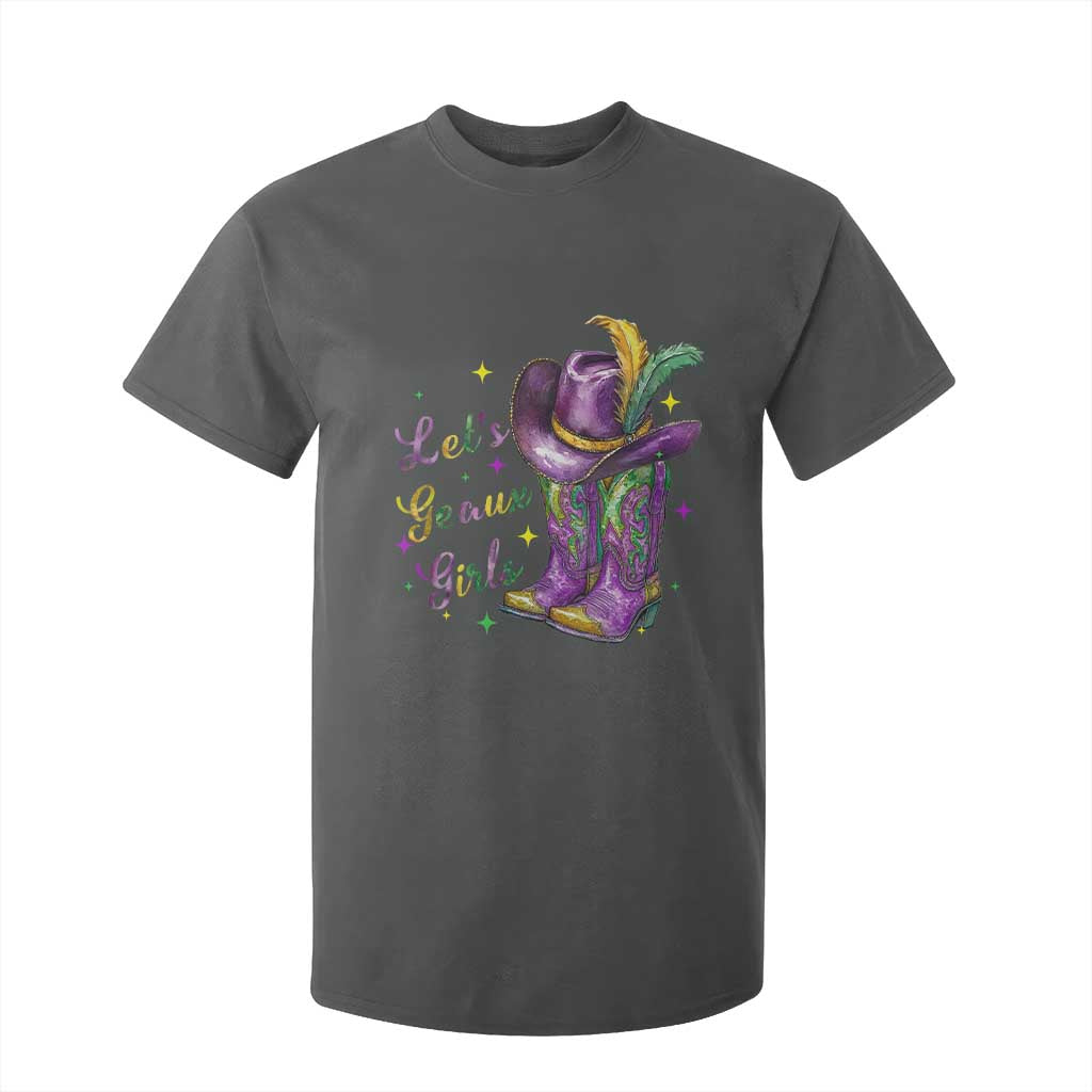 Funny Mardi Gras Cowgirl T Shirt For Kid Let's Geaux Girls Western Cowgirl Boots Carnival TS11 Dark Heather Print Your Wear