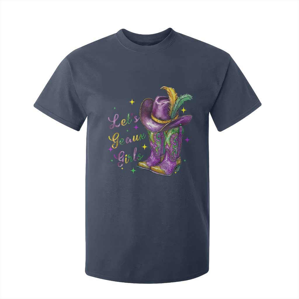 Funny Mardi Gras Cowgirl T Shirt For Kid Let's Geaux Girls Western Cowgirl Boots Carnival TS11 Navy Print Your Wear