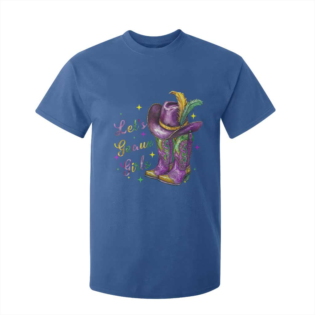 Funny Mardi Gras Cowgirl T Shirt For Kid Let's Geaux Girls Western Cowgirl Boots Carnival TS11 Royal Blue Print Your Wear