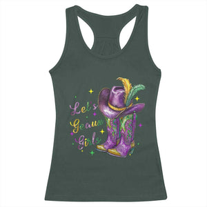 Funny Mardi Gras Cowgirl Racerback Tank Top Let's Geaux Girls Western Cowgirl Boots Carnival TS11 Dark Forest Green Print Your Wear