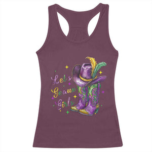 Funny Mardi Gras Cowgirl Racerback Tank Top Let's Geaux Girls Western Cowgirl Boots Carnival TS11 Maroon Print Your Wear