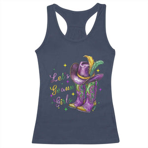 Funny Mardi Gras Cowgirl Racerback Tank Top Let's Geaux Girls Western Cowgirl Boots Carnival TS11 Navy Print Your Wear