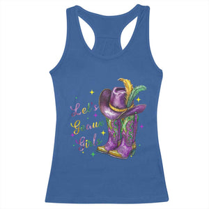 Funny Mardi Gras Cowgirl Racerback Tank Top Let's Geaux Girls Western Cowgirl Boots Carnival TS11 Royal Blue Print Your Wear