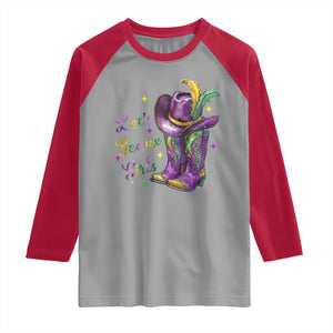 Funny Mardi Gras Cowgirl Raglan Shirt Let's Geaux Girls Western Cowgirl Boots Carnival TS11 Sport Gray Red Print Your Wear
