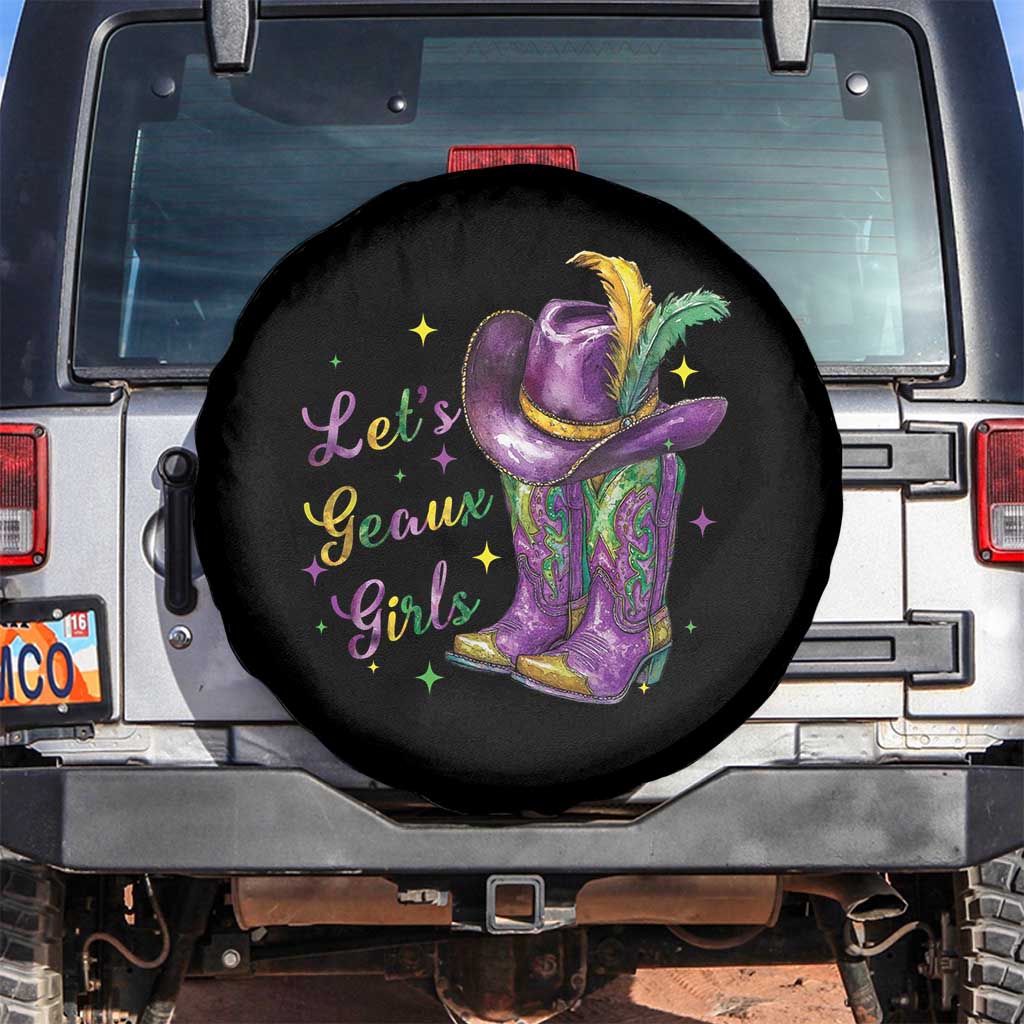 Funny Mardi Gras Cowgirl Spare Tire Cover Let's Geaux Girls Western Cowgirl Boots Carnival TS11 No hole Black Print Your Wear