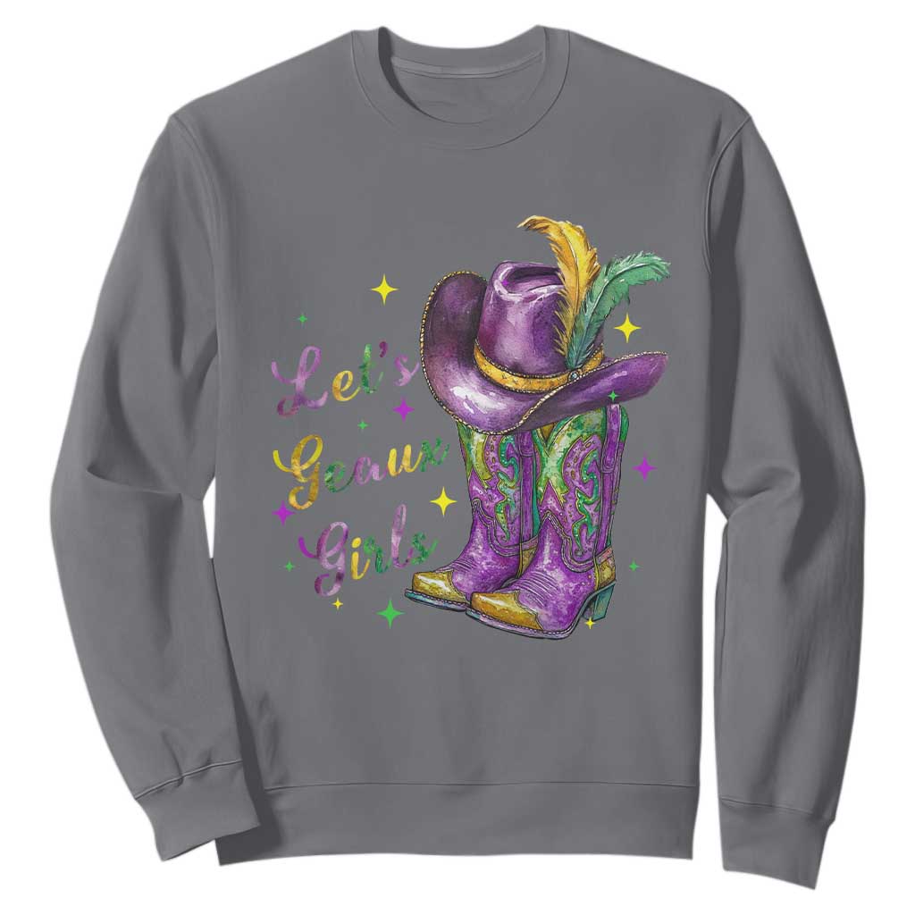 Funny Mardi Gras Cowgirl Sweatshirt Let's Geaux Girls Western Cowgirl Boots Carnival TS11 Charcoal Print Your Wear