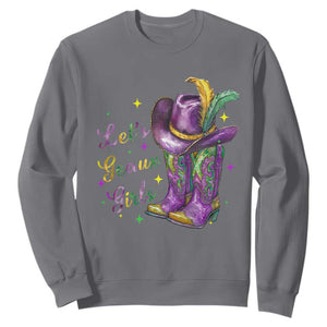 Funny Mardi Gras Cowgirl Sweatshirt Let's Geaux Girls Western Cowgirl Boots Carnival TS11 Charcoal Print Your Wear