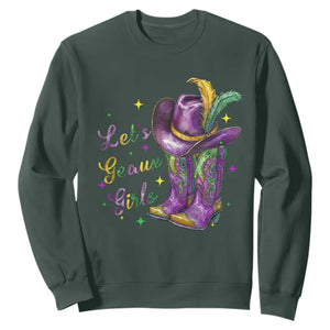 Funny Mardi Gras Cowgirl Sweatshirt Let's Geaux Girls Western Cowgirl Boots Carnival TS11 Dark Forest Green Print Your Wear