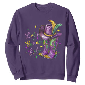 Funny Mardi Gras Cowgirl Sweatshirt Let's Geaux Girls Western Cowgirl Boots Carnival TS11 Purple Print Your Wear