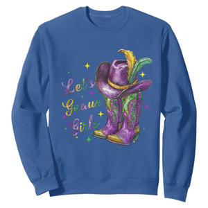 Funny Mardi Gras Cowgirl Sweatshirt Let's Geaux Girls Western Cowgirl Boots Carnival TS11 Royal Blue Print Your Wear