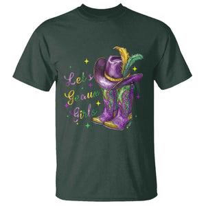 Funny Mardi Gras Cowgirl T Shirt Let's Geaux Girls Western Cowgirl Boots Carnival TS11 Dark Forest Green Print Your Wear