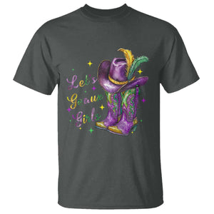 Funny Mardi Gras Cowgirl T Shirt Let's Geaux Girls Western Cowgirl Boots Carnival TS11 Dark Heather Print Your Wear
