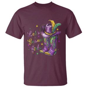 Funny Mardi Gras Cowgirl T Shirt Let's Geaux Girls Western Cowgirl Boots Carnival TS11 S Maroon Print Your Wear
