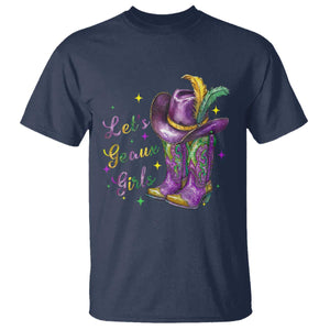 Funny Mardi Gras Cowgirl T Shirt Let's Geaux Girls Western Cowgirl Boots Carnival TS11 Navy Print Your Wear