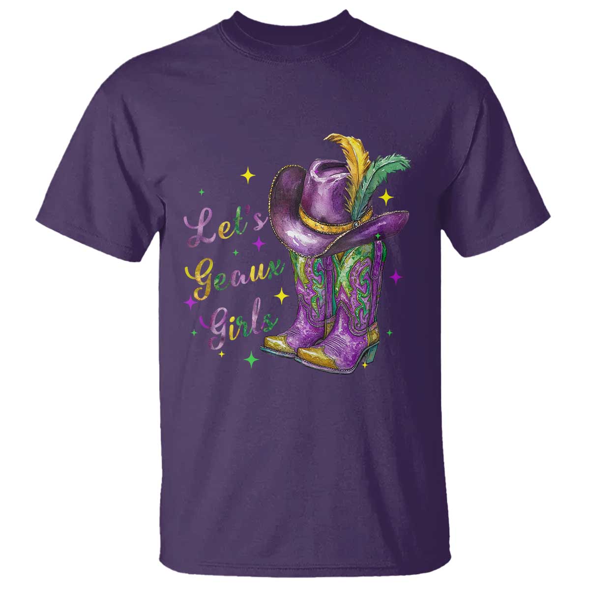 Funny Mardi Gras Cowgirl T Shirt Let's Geaux Girls Western Cowgirl Boots Carnival TS11 Purple Print Your Wear
