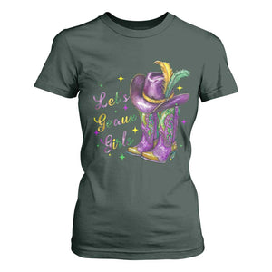 Funny Mardi Gras Cowgirl T Shirt For Women Let's Geaux Girls Western Cowgirl Boots Carnival TS11 Dark Forest Green Print Your Wear