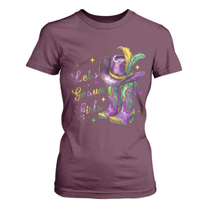 Funny Mardi Gras Cowgirl T Shirt For Women Let's Geaux Girls Western Cowgirl Boots Carnival TS11 Maroon Print Your Wear