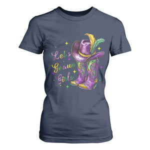 Funny Mardi Gras Cowgirl T Shirt For Women Let's Geaux Girls Western Cowgirl Boots Carnival TS11 Navy Print Your Wear