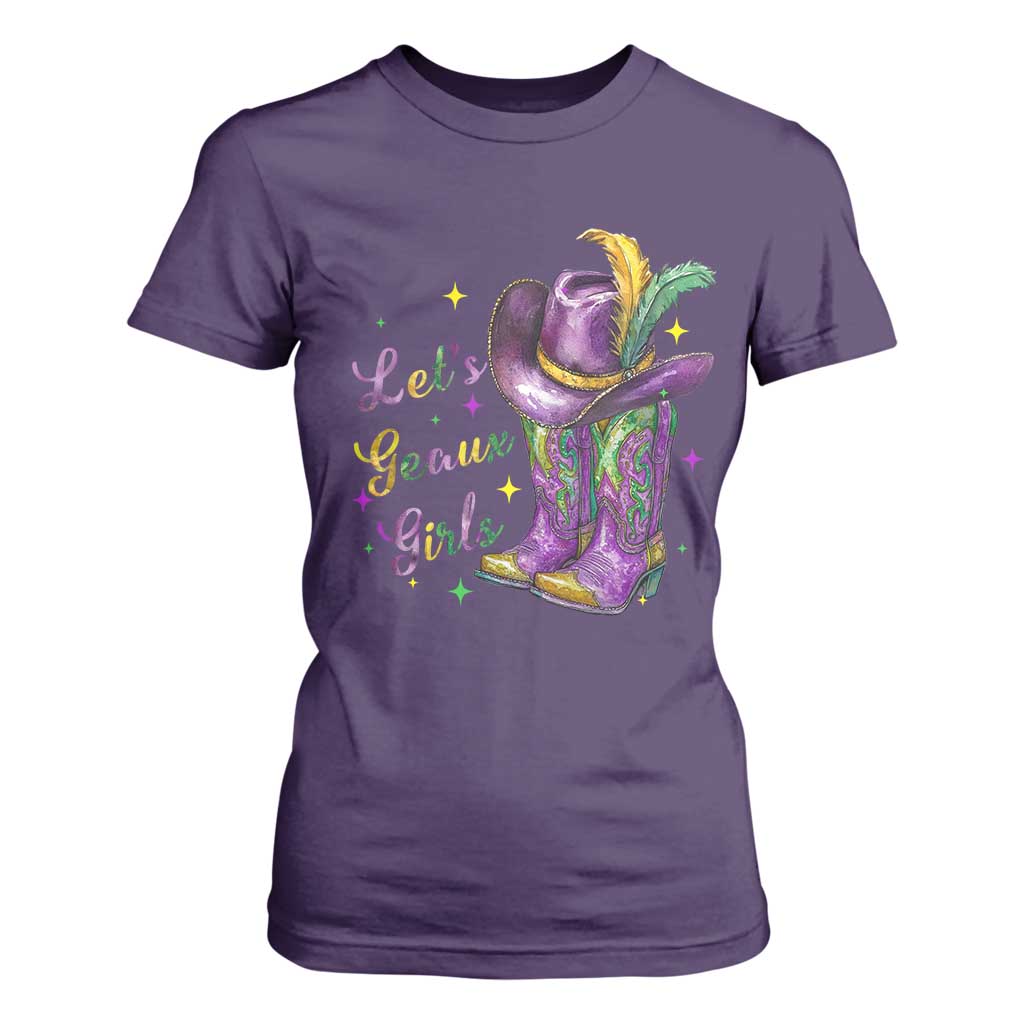 Funny Mardi Gras Cowgirl T Shirt For Women Let's Geaux Girls Western Cowgirl Boots Carnival TS11 Purple Print Your Wear