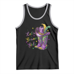 Funny Mardi Gras Cowgirl Tank Top Let's Geaux Girls Western Cowgirl Boots Carnival TS11 Black Athletic Heather Print Your Wear