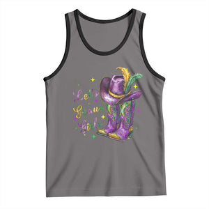 Funny Mardi Gras Cowgirl Tank Top Let's Geaux Girls Western Cowgirl Boots Carnival TS11 Deep Heather Black Print Your Wear