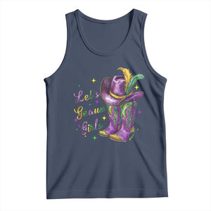Funny Mardi Gras Cowgirl Tank Top Let's Geaux Girls Western Cowgirl Boots Carnival TS11 Navy Print Your Wear